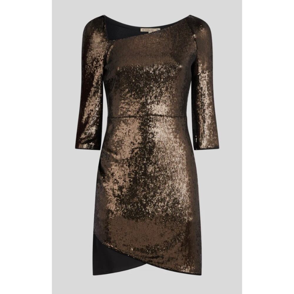 NWT Patrizia Pepe Sequin Dress Metallic Titan Size 2 US Medium Italian Designer